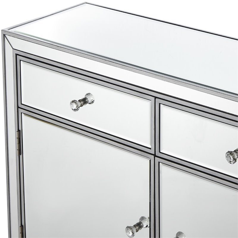 Home Square 2 Door Mirrored Nightstand in Antique Silver - Set of 2