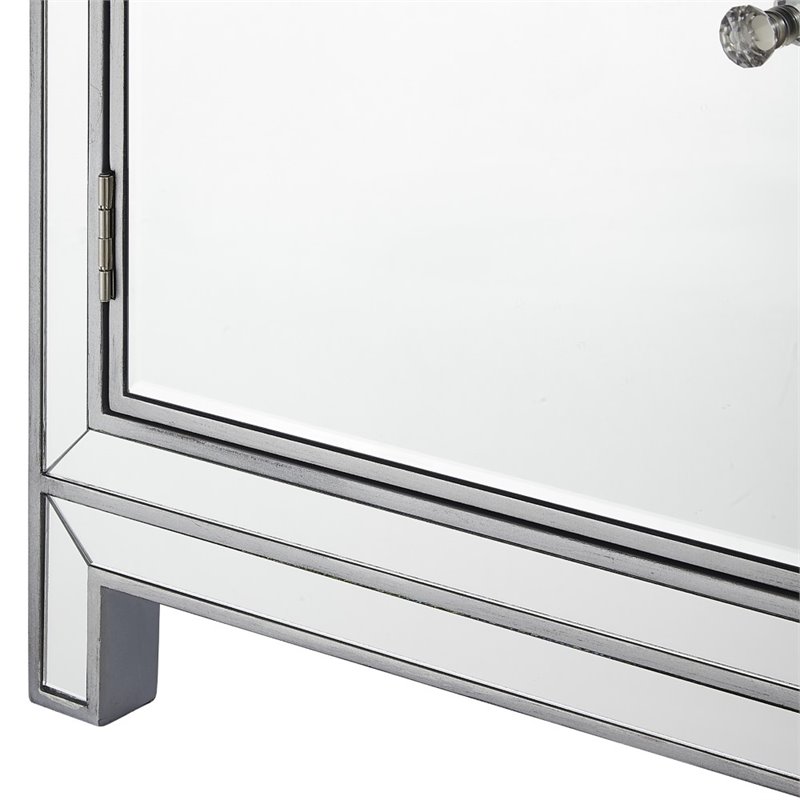 Home Square 2 Door Mirrored Nightstand in Antique Silver - Set of 2