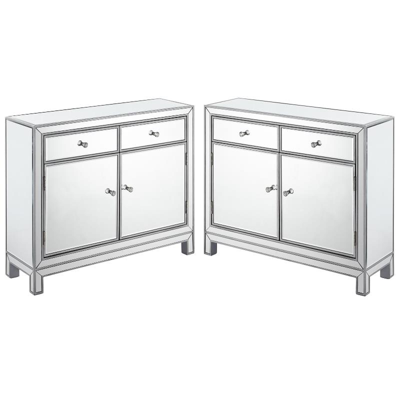 Home Square 2 Door Mirrored Nightstand in Antique Silver - Set of 2