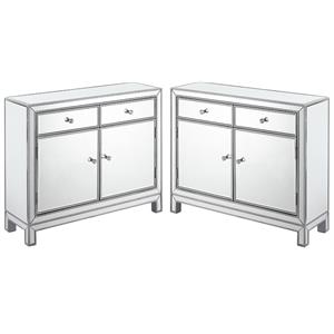 home square 2 door mirrored nightstand in antique silver - set of 2