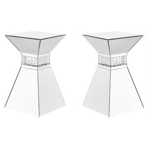 Home Square 20&quot Modern Crystal Mirrored Pedestal End Table in Clear - Set of 2
