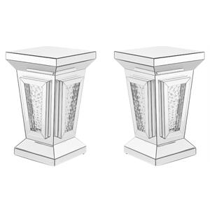 Home Square 24&quot Modern Crystal Mirrored Pedestal End Table in Clear - Set of 2