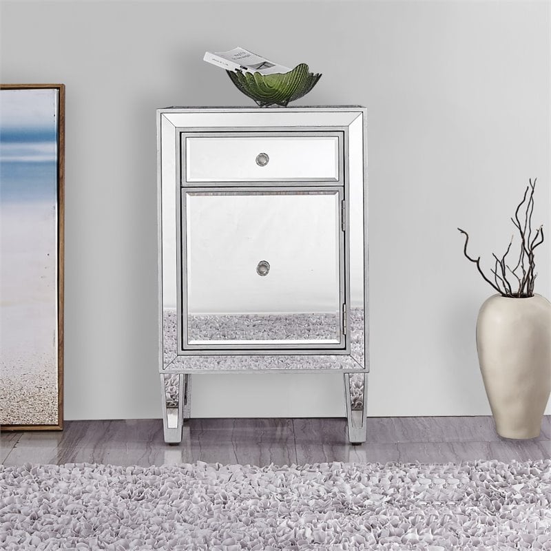 Home Square 1 Door Mirrored End Table in Antique Silver - Set of 2
