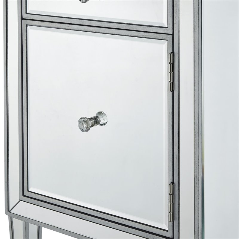 Home Square 1 Door Mirrored End Table in Antique Silver - Set of 2