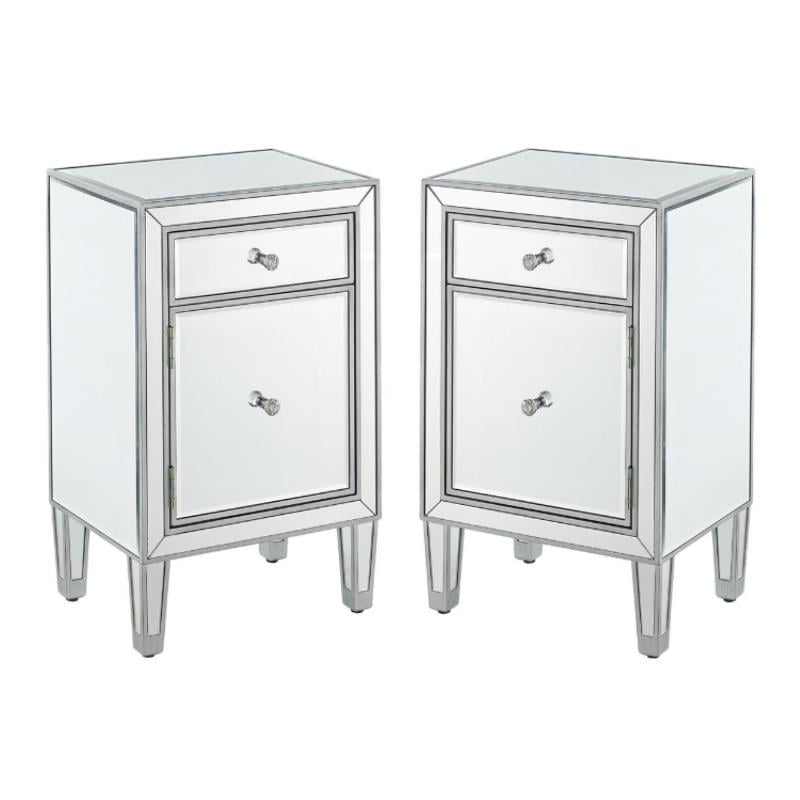 Home Square 1 Door Mirrored End Table in Antique Silver - Set of 2