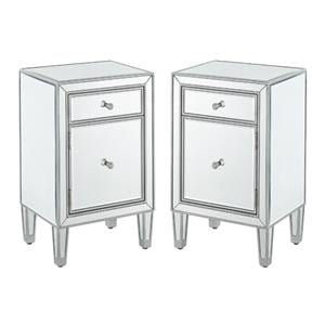 Home Square 1 Door Mirrored End Table in Antique Silver - Set of 2