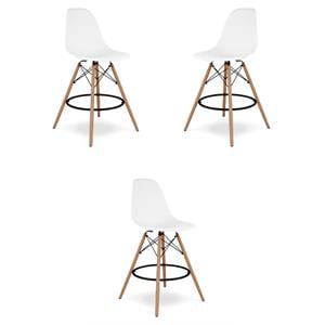 Home Square 28&quot Plastic and Wood Counter Stool in White - Set of 3