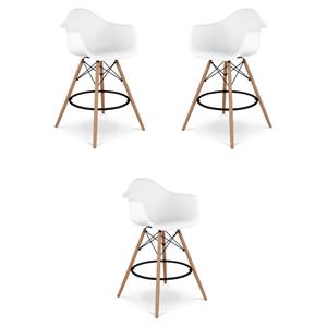 Home Square 28&quot Plastic Counter Stool with Arms in White - Set of 3