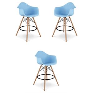 Home Square 28&quot Plastic Counter Stool with Arms in Blue - Set of 3