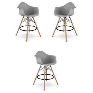 Home Square 28&quot Plastic Counter Stool with Arms in Gray - Set of 3