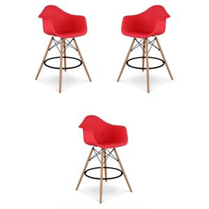 Home Square 28&quot Plastic Counter Stool with Arms in Red - Set of 3