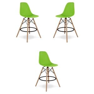 Home Square 28&quot Plastic and Wood Counter Stool in Green - Set of 3