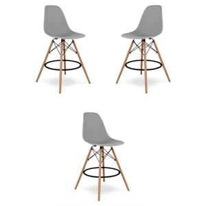 Home Square 28&quot Plastic and Wood Counter Stool in Gray - Set of 3