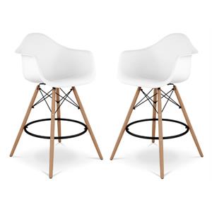 Home Square 28&quot Plastic Counter Stool with Arms in White - Set of 2
