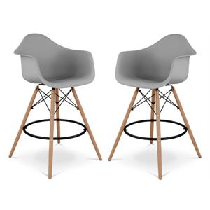 Home Square 28&quot Plastic Counter Stool with Arms in Gray - Set of 2
