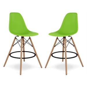 Home Square 28&quot Plastic and Wood Counter Stool in Green - Set of 2