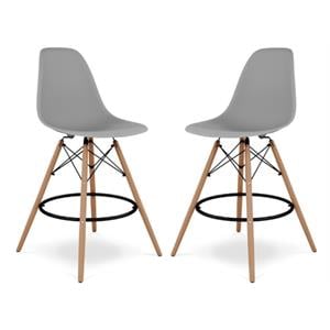 Home Square 28&quot Plastic and Wood Counter Stool in Gray - Set of 2