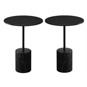 Home Square 12.6&quot Mid-Century Marble and Metal Side Table in Black - Set of 2