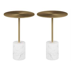 Home Square 12.6&quot Mid-Century Marble and Metal Side Table in Gold - Set of 2