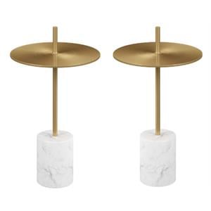 Home Square 12.6&quot Mid-Century Metal Side Table with Handle in Gold - Set of 2