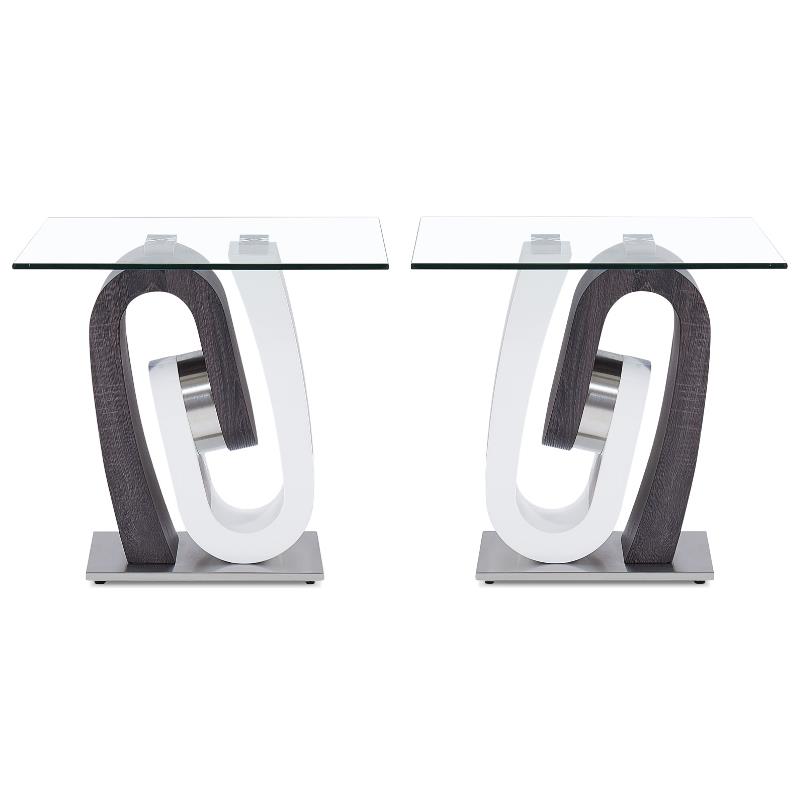 Home Square Glass Top and Metal End Table in Gray and White - Set of 2