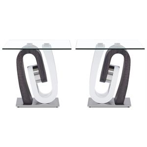Home Square Glass Top and Metal End Table in Gray and White - Set of 2