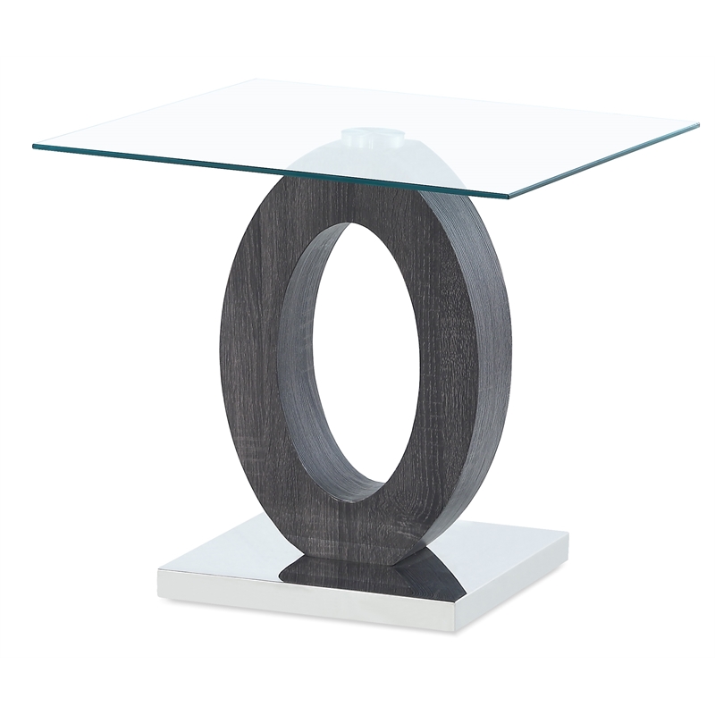 Home Square Oval Base & Glass Top End Table in Gray Finish - Set of 2