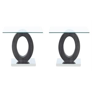 Home Square Oval Base & Glass Top End Table in Gray Finish - Set of 2