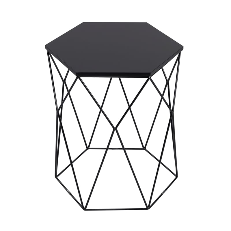 Home Square Geometric Metal Side Table in Midnight Black - Set of 2