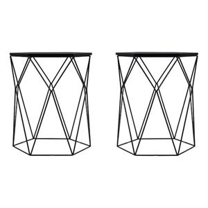 Home Square Geometric Metal Side Table in Midnight Black - Set of 2