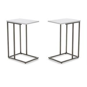 Home Square Modern Marble Side Table in Midnight Black - Set of 2