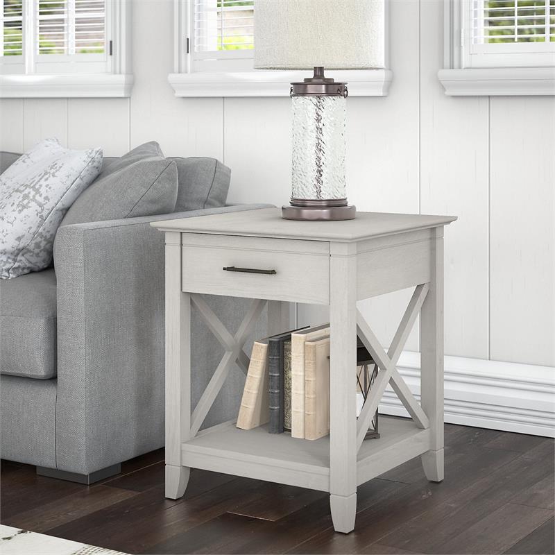 Home Square Wood End Table with Storage in Linen White Oak - Set of 2