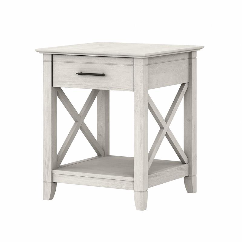 Home Square Wood End Table with Storage in Linen White Oak - Set of 2