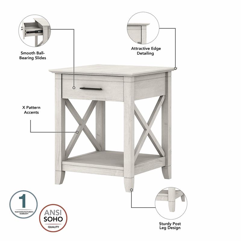 Home Square Wood End Table with Storage in Linen White Oak - Set of 2