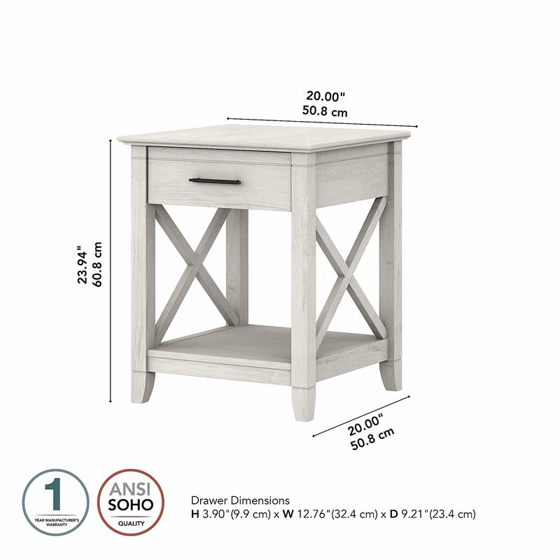 Home Square Wood End Table with Storage in Linen White Oak - Set of 2