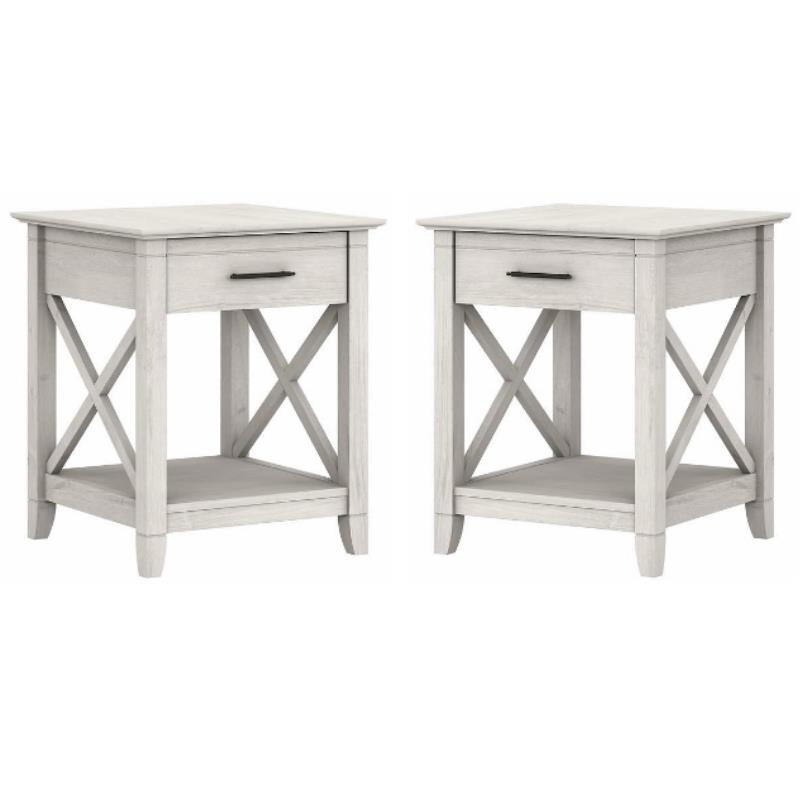 Home Square Wood End Table with Storage in Linen White Oak - Set of 2