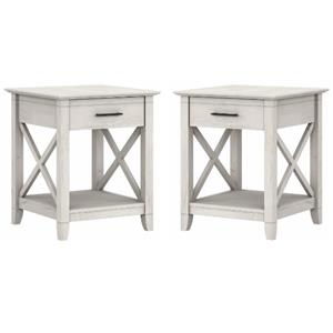 Home Square Wood End Table with Storage in Linen White Oak - Set of 2