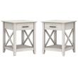 Home Square Wood End Table with Storage in Linen White Oak - Set of 2