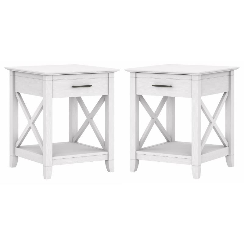 Home Square Wood End Table with Storage in Pure White Oak - Set of 2