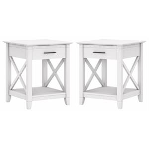 Home Square Wood End Table with Storage in Pure White Oak - Set of 2