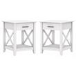 Home Square Wood End Table with Storage in Pure White Oak - Set of 2