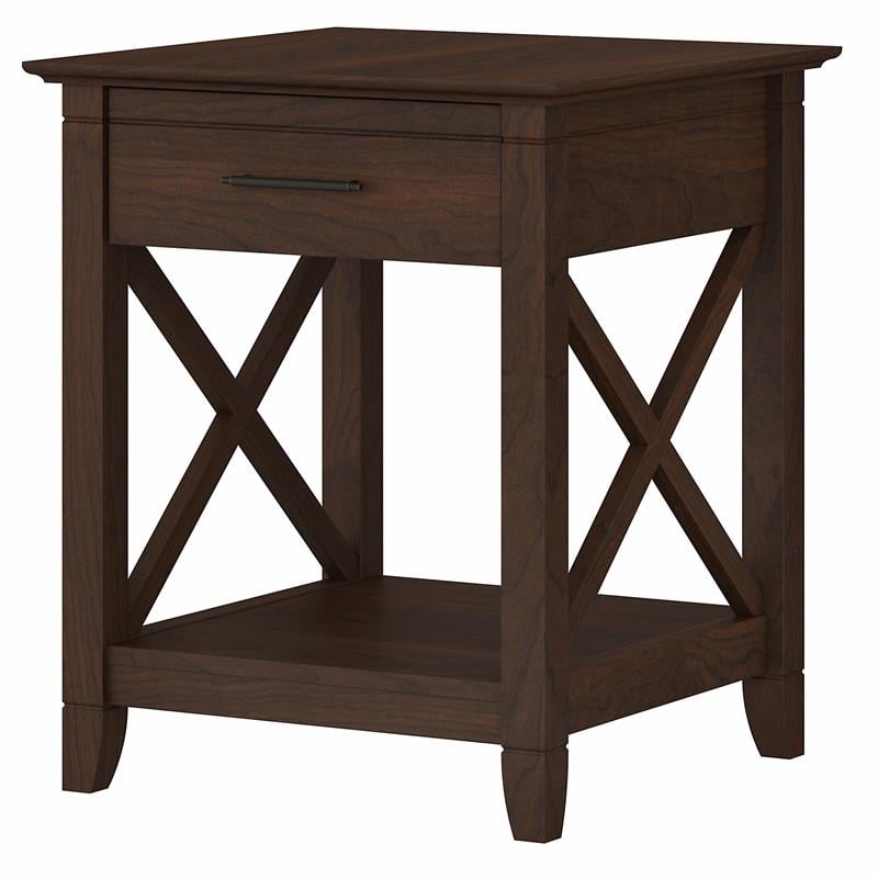 Home Square Wood End Table with Storage in Bing Cherry - Set of 2