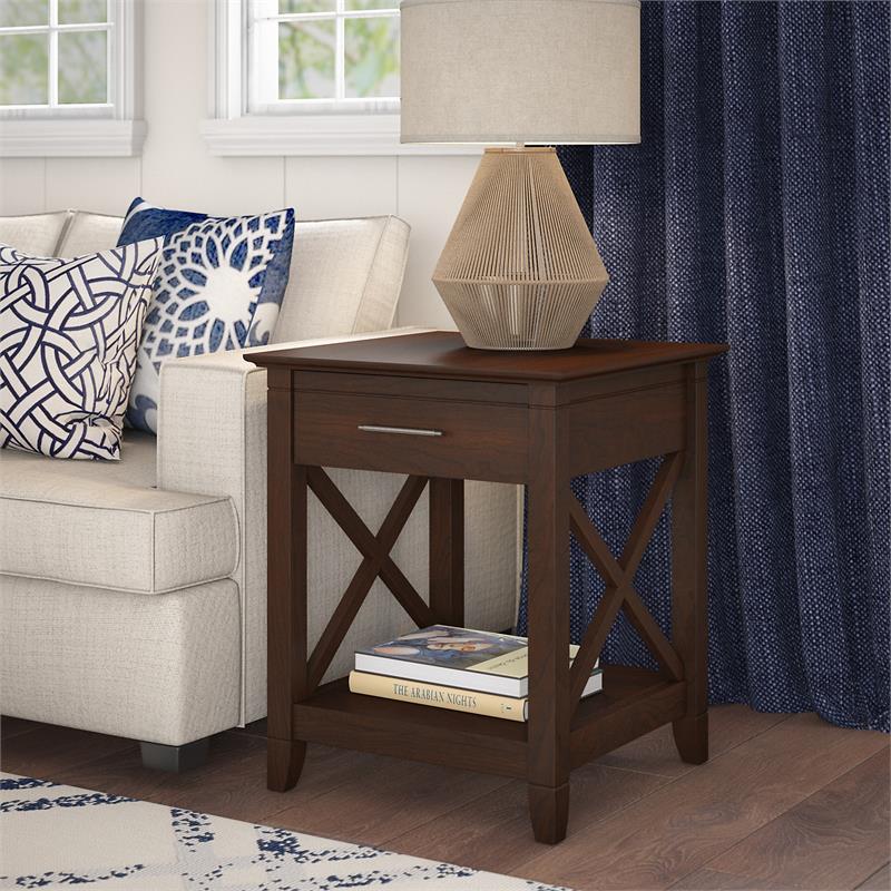 Home Square Wood End Table with Storage in Bing Cherry - Set of 2