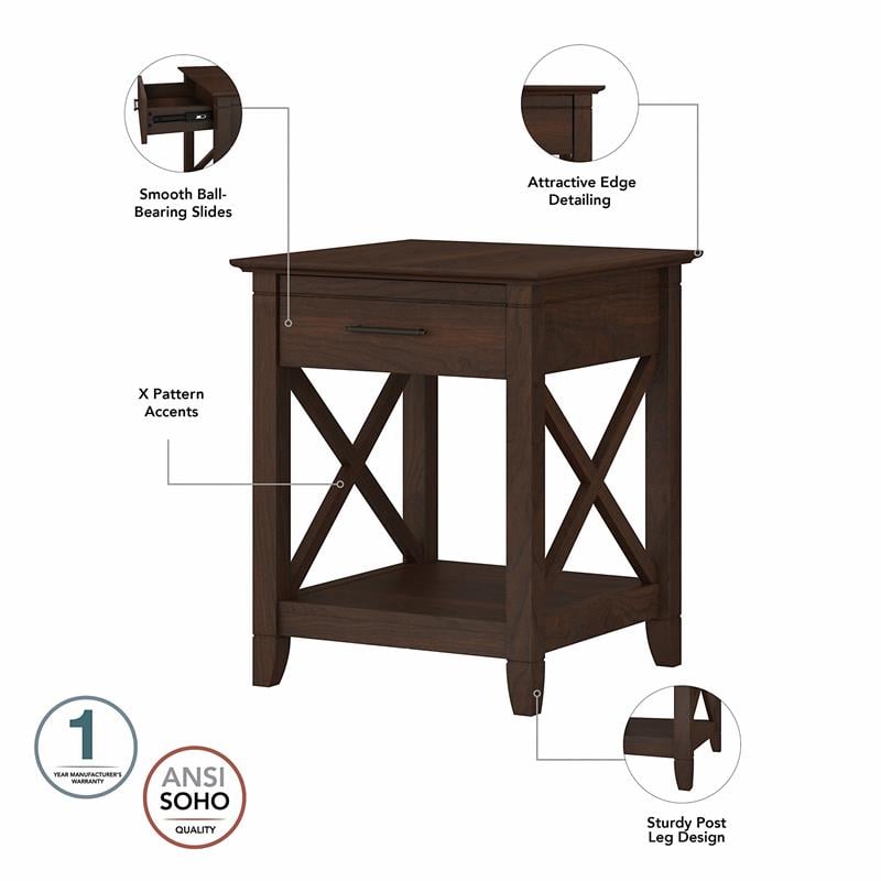 Home Square Wood End Table with Storage in Bing Cherry - Set of 2