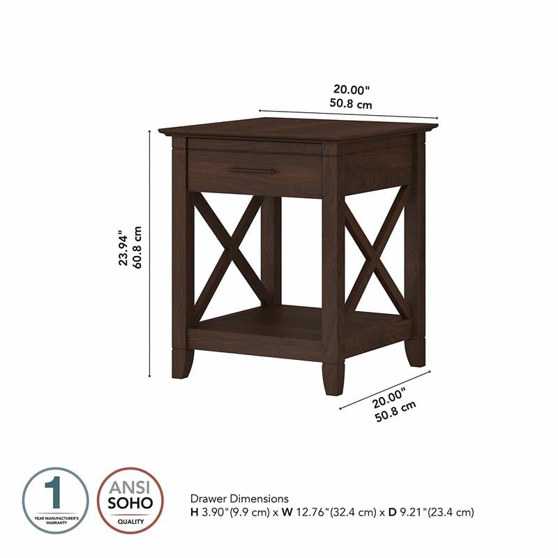 Home Square Wood End Table with Storage in Bing Cherry - Set of 2