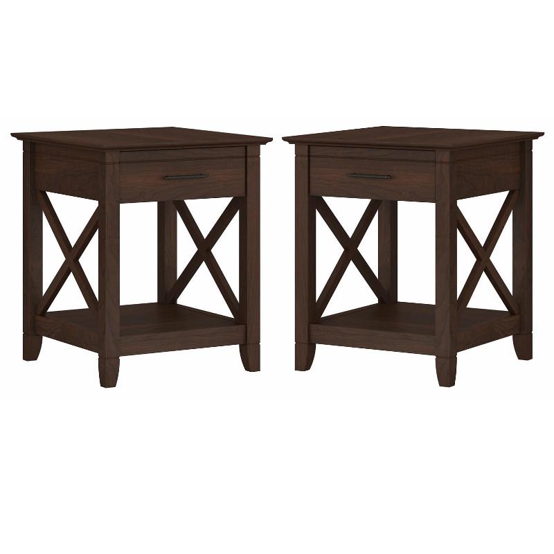Home Square Wood End Table with Storage in Bing Cherry - Set of 2