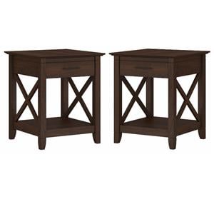 Home Square Wood End Table with Storage in Bing Cherry - Set of 2