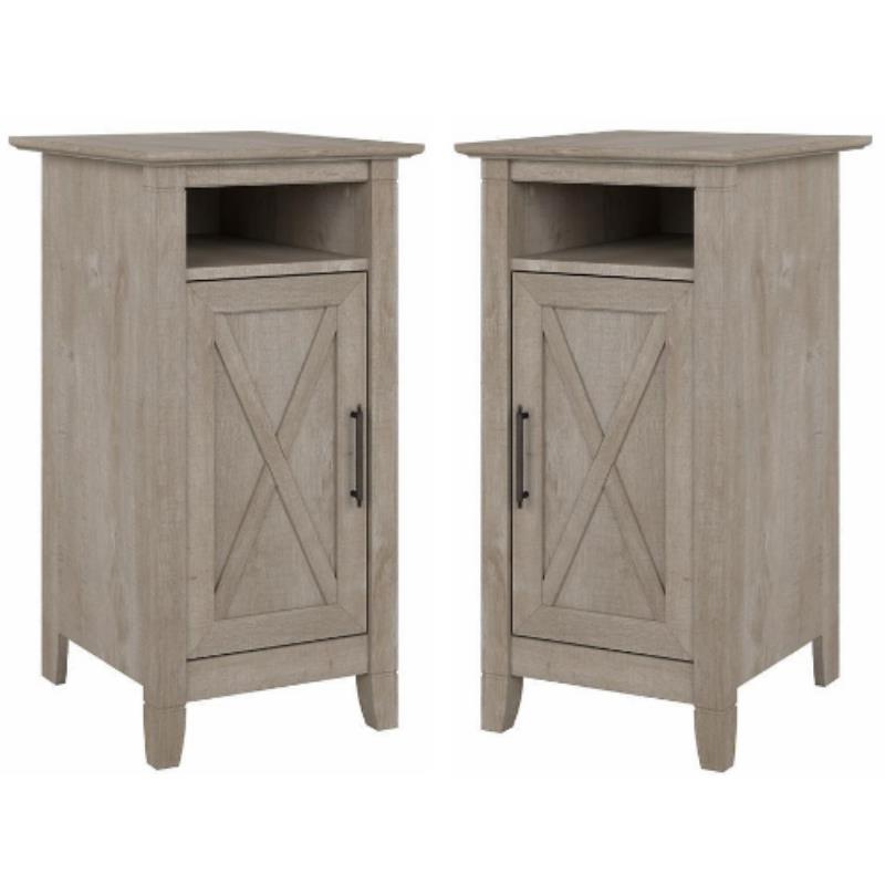 Home Square Wood End Table with Door in Washed Gray - Set of 2