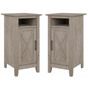Home Square Wood End Table with Door in Washed Gray - Set of 2