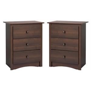home square 3 drawer tall nightstand in espresso finish - set of 2